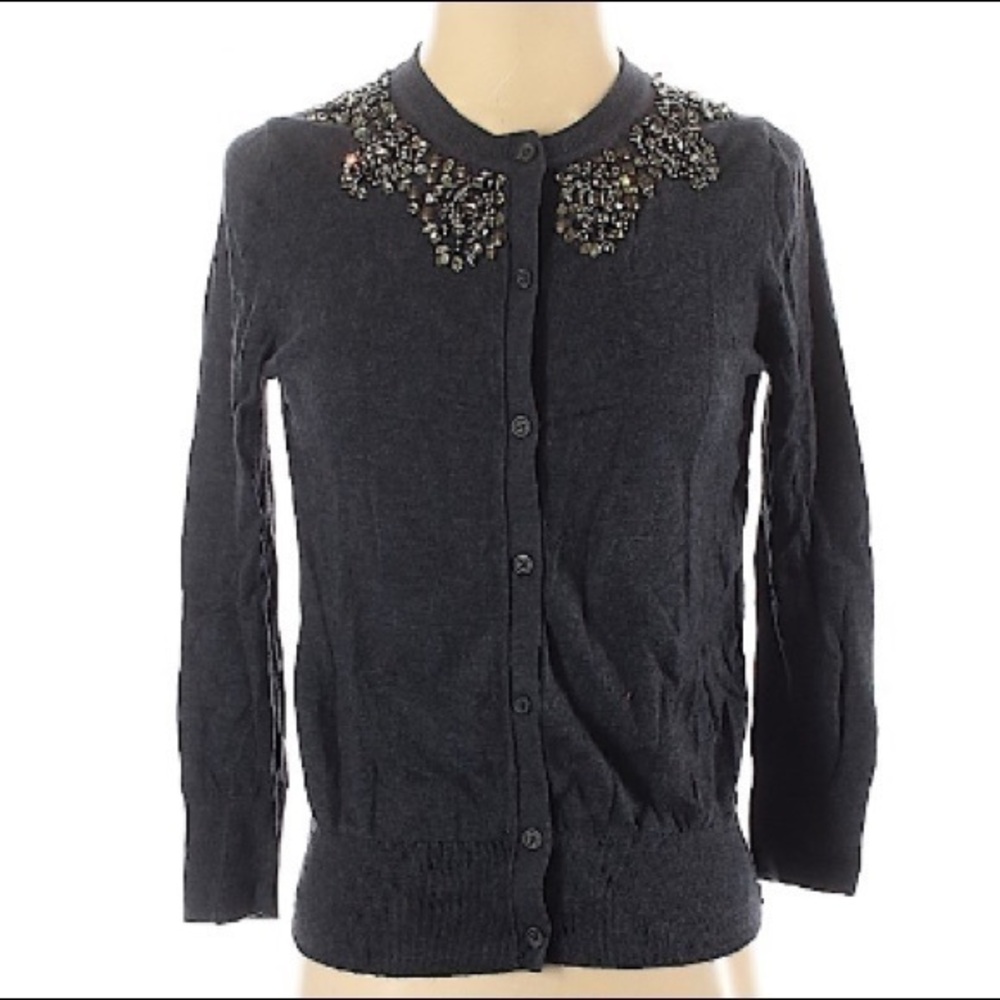 Ann Taylor Loft jewel neck cardigan sweater in gray and silver size small